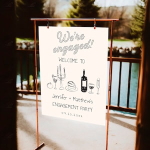 Engagement Sign, We Are Engaged Engagement Sign, Hand Drawn Engagement Party Welcome Sign, Funky Quirky Scribble Illustration Whimsical #c97