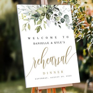 Printed & Shipped Rehearsal Dinner Welcome Sign, Greenery Rehearsal Dinner Welcome, Greenery Gold Wedding Rehearsal The Night Before