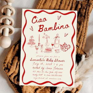 Printed & Shipped Ciao Bambino Baby Shower Invitation, Italian Theme Bambino Invitation, Hand Drawn Baby Shower Invite, Ciao Baby Shower