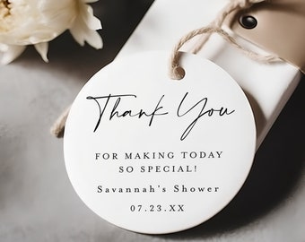 Editable Thank You Tag Template, Round Thank You Tag, Modern Favor Tag Template, Bridal Shower Tag, Wedding Favor Tag Instant Download #f41