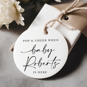 Pop And Cheer When Baby Is Here, Round Mini Champagne Favor Tags, Pop And Cheer Baby Shower Tag, Pop It When She Pops, Enjoy a Toast #f41