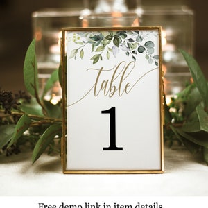Greenery Table Numbers, Fully Editable Template, Templett, Instant Download, Table Card, Try Before You Buy, Calligraphy Wedding, Leafy #c61