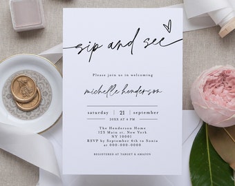 Sip And See, Welcome Baby Invite, Edit With Templett, Meet and Greet, New Baby Party Invite, Printable Invite, Boy Girl, Gender Neutral #f38