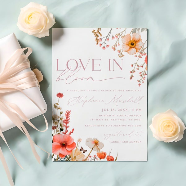 Love In Bloom Invitation, Wildflower Bridal Shower Invitation, Boho Bridal Invite, Bohemian Floral Bridal Shower Invite Wild Flowers #c94