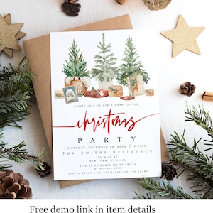 Christmas Party Invitation Template, 100% Editable Text, Customize, Instant Download, Self-Editing, Printable, Templett, Trees Gifts #c63
