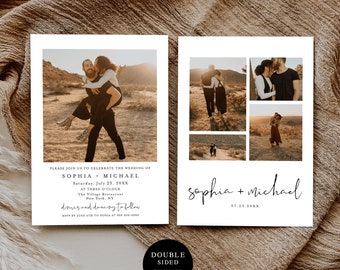 Minimalist Wedding Invitation Template, Download, Photo Collage, Picture, Printable, 100% Editable, Create Your Own Card, Custom Modern #f35