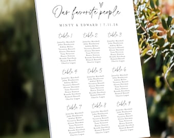 Printed & Shipped Wedding Seating Chart Customized, Our Favorite People Sign, Modern Minimalist Wedding Table Chart, Seating Poster S1