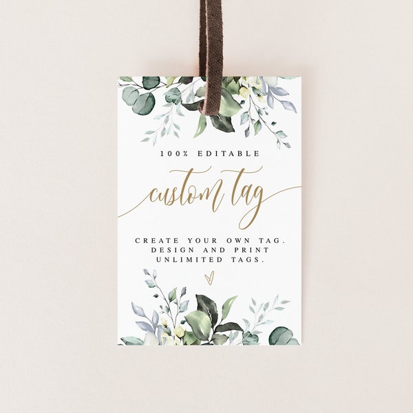 Greenery Gold Tag Template, Wedding Welcome Bag Items, Self-Editing, Personalized, Custom, Your Words Here, Customize, Eucalyptus Heart #c61
