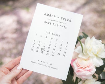 Calendar Save The Date Template, Edit With Templett, Create Your Own Card, Instant Download, Rehearsal Dinner, Scandinavian, Heart, DIY #f21