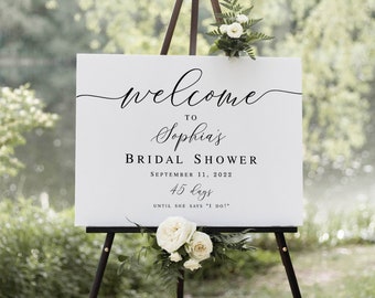 Welcome To Bridal Shower Sign Template, Wedding Countdown, Instant Download, Days Until She Says I Do, Customizable, Board, Elegant #vmt410
