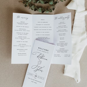Plantilla de programa de boda, tríptico, tríptico, editable, imprimible, ceremonia, tarjeta de orden de servicio, renovación de votos, romántico, bohemio #vmt10