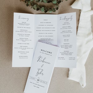 Trifold Wedding Programs, Editable, Instant Download, Order Of Service Template, Tri-Fold, Ceremony, Simple, Minimalist, Outdoor DIY #vmt710