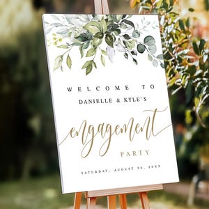 Printed & Shipped Engagement Sign, Welcome Board, Printed Party Poster, Customized Greenery Gold