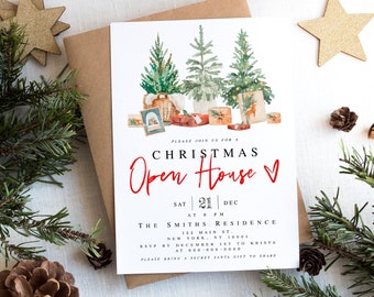 Christmas Open House Invitation Template, Templett, Instant Download, Printable, 100% Editable Text, Customizable, Self-Editing, Trees #c63