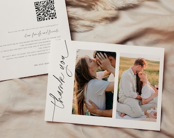 Photo thank you card template wedding Templett Fully Editable Printable QR Code Instant Download Thank you card template with 2 photos #f38