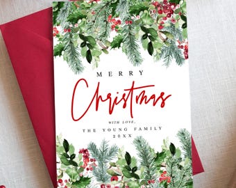 Printed & Shipped Merry Christmas Card, Happy Holidays, Christmas Cards Personalized Custom, Greeting Cards Xmas, Printed and Digital