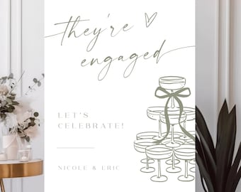 Printed & Shipped They're Engaged Welcome Sign Printed, Engagement Party Signage, Champagne Tower Custom Engagement Sign, Wedding Sign