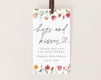 Hugs And Kisses Baby Shower Tag, Hugs And Kisses Thank You Favor Tag, Baby Shower Hugs And Kisses Tag, Floral Baby Shower Thank You Tag #c82
