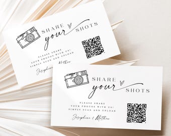 Share Your Shots QR Code Card, Wedding QR Code Card, Photo Album Card, Custom QR Code Template, Picture Sharing Wedding Card #f37