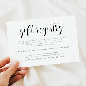 Gift registry card template Wedding enclosure card template Printable invitation enclosure Registry card inserts Gift registry card #vmt110