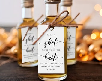 Mini Alcohol Tags Template, Party Favors, Take A Shot We're Tying The Knot, Shot Bottle Tags, Couples Shower, Edit With Templett DIY #vmt510