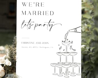 Printed & Shipped We're Married Let's Party Sign, Reception Welcome Sign, Welcome To Our Happily Ever After Party Sign Elopement Reception