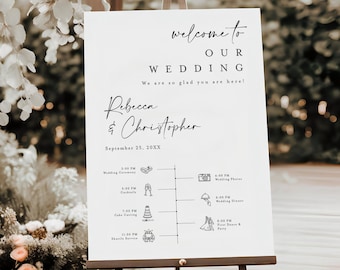 Wedding Timeline Sign Template, Reception Order of Events, Wedding Day Icon Timeline, Printable Wedding Itinerary Sign, Agenda, Modern #f41