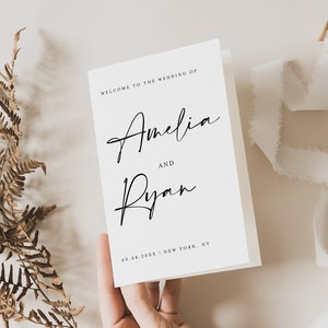 Foldable Wedding Program, Minimalist Wedding Program Template, Folded Program, Booklet Program, Timeline, Order of Service, Itinerary #f43
