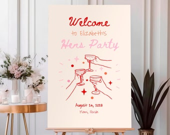 Hen Party Welcome Sign, Funky Colorful Hen Party Welcome Sign, Hand Drawn Hen Party Sign, Bachelorette Party Welcome Sign, Hen Weekend #c97p