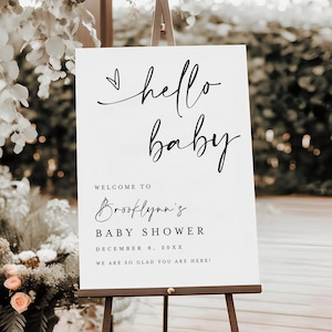 Hello Baby Shower Willkommensschild Vorlage, zum ausdrucken, Poster zum Ausdrucken, Junge, Mädchen, Gender Neutral, Personalisiert, Minimalistisch #F41