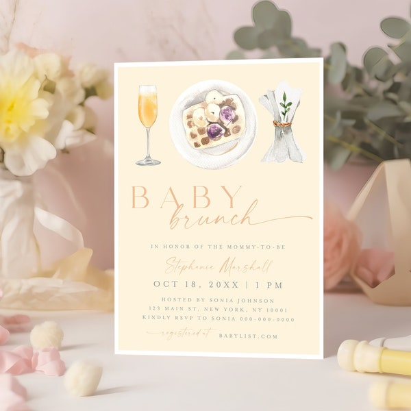 Baby Brunch Shower Invitation, Baby Brunch Invite, Baby Brunch Invitation Neutral, Baby Brunch Invitation Digital, Waffle Invitation #c86