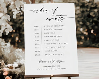 Wedding Order Of The Day Sign, Wedding Itinerary Sign Template, Minimalist Wedding Timeline Sign, Order of Events, Printable Timeline #f37