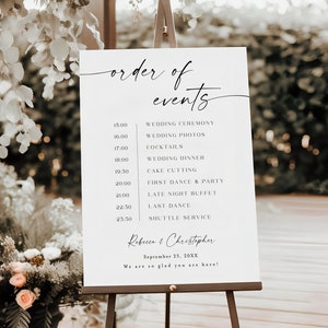 Wedding Order Of The Day Sign, Wedding Itinerary Sign Template, Minimalist Wedding Timeline Sign, Order of Events, Printable Timeline #f37