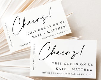 Plantilla de boletos de bebida para boda (descarga instantánea), imprimible, plantilla de cupón de bebida, fichas para bebidas, bebidas por cuenta nuestra, alcohol, corazón DIY #f41