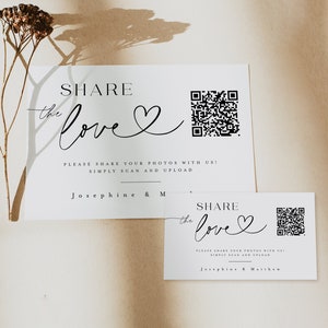 Teilen Sie die Liebe QR Code Karte, Hochzeit Teilen der Liebe Karten Vorlage, Hochzeit Social Media Karten, druckbare Hochzeitspapeterie Download #f38