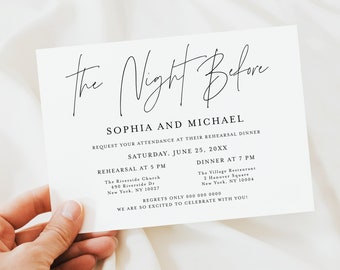 Modern Rehearsal Invite, Minimalist Rehearsal Dinner Invitation Template, Templett, The Night Before Invitation, Printable, Digital #f39