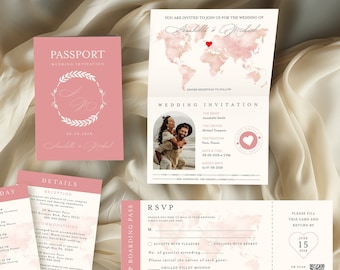 Passport Wedding Invitation, Boarding Pass Invitation, Destination Wedding Invite, Passport Wedding Invitation Template, Plane Ticket #f45