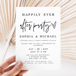 Happily Ever After Party Invitation, Reception Party Template, Elopement, Digital Download, Customize, Printable, Minimalist, Heart DIY #f24
