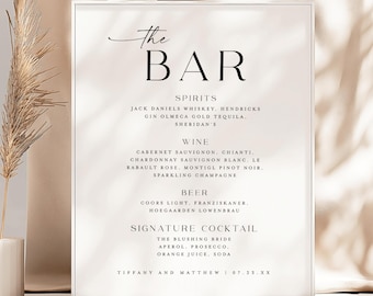 Printed & Shipped Custom Bar menu drinks table sign Wedding menu poster