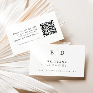 Karta na stronę internetową ślubu z kodem QR, Karta RSVP online, Minimalistyczny szablon karty na stronę internetową ślubu, Szablon, Wkładka zaproszenia, Załącznik do zaproszenia #f37