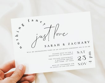 Nothing Fancy Just Love Wedding Invitation Template, Intimate Wedding Invitation, Elopement Announcement, Modern Reception Party #vmt710
