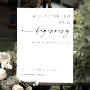 Wedding Welcome Sign Template, Minimalist Welcome To Our Beginning Sign Printable, Welcome To Our Beginning Template, Fully Editable #f37