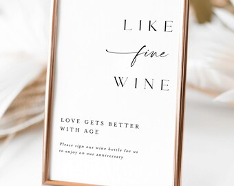 Wedding Anniversary Guest Book Sign, Printed Love Gets Better With Age Decor, Wine Bottle Signature Sign, Couples Anniversary Display