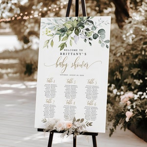Groen goud kleine babyshower zitplaatsen grafieksjabloon, afdrukbaar, genderneutraal, jongen of meisje, bord, brunch, Templett, eucalyptus DIY #c61