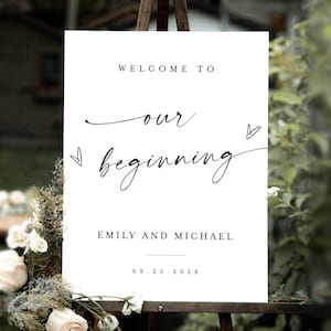 Wedding Welcome Sign Template, Minimalist Welcome To Our Beginning Sign Printable, Welcome To Our Beginning Template, Fully Editable #f37