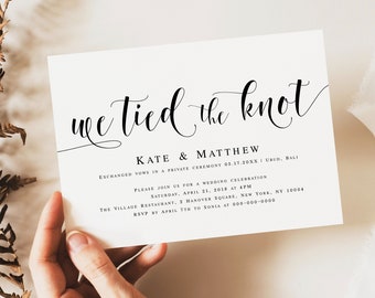 We tied the knot invitations Editable wedding invitation Post wedding reception invitation Elopement reception invitation template #vmt110