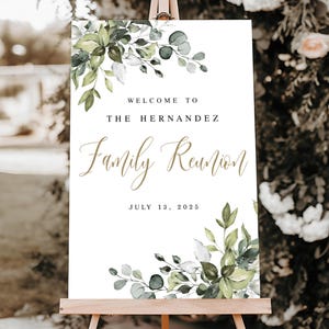 Family Reunion Welcome Sign Template, Editable Printable Reunion Poster, Greenery Cookout Sign, Family Gathering Decor Sign Download #c61-S1
