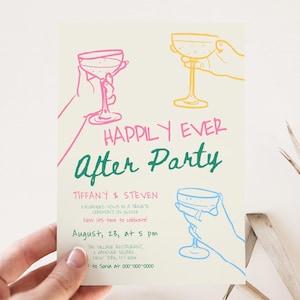 Invitación a fiesta de felices para siempre, plantilla de invitación a fiesta de recepción, tarjeta de anuncio de boda minimalista, recepción n.° c97