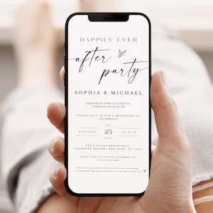 Happily Ever After Party Invitation, Reception Party Invitation Template, Minimalist Wedding Elopement Announcement Card, Reception #f37