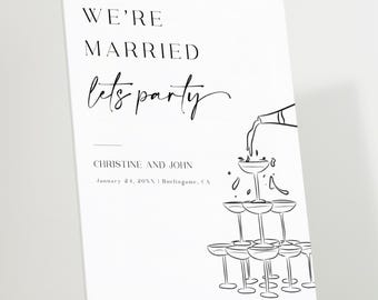 We're Married Let's Party Sign, Reception Welcome Sign, Welcome To Our Happily Ever After Party Sign Elopement Reception Welcome Poster #c97